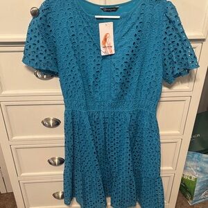 Pretty Garden Blue Eyelet Dress